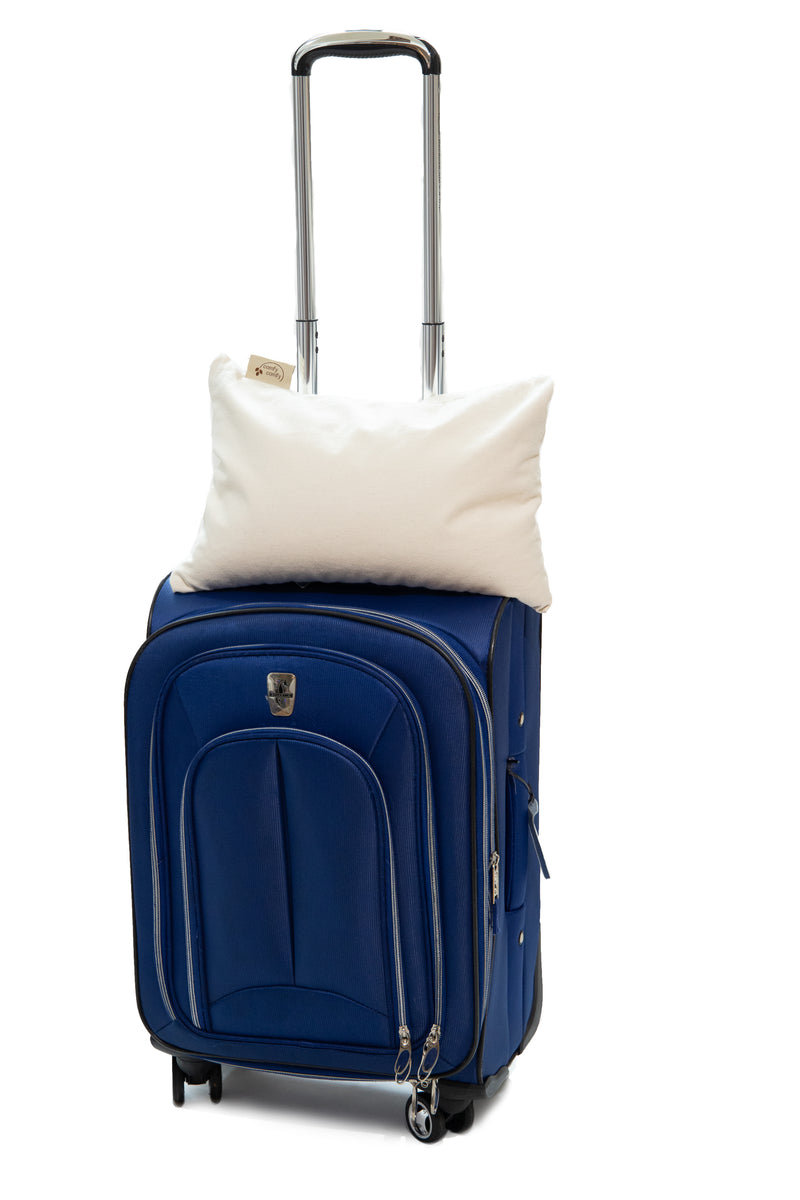 Travel pillow on carry on suitcase